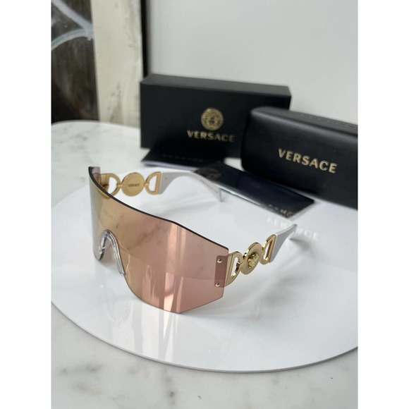 NEW Versace VE2258 Mask Shield Sunglasses in Pink Mirrored - Picture 3 of 10